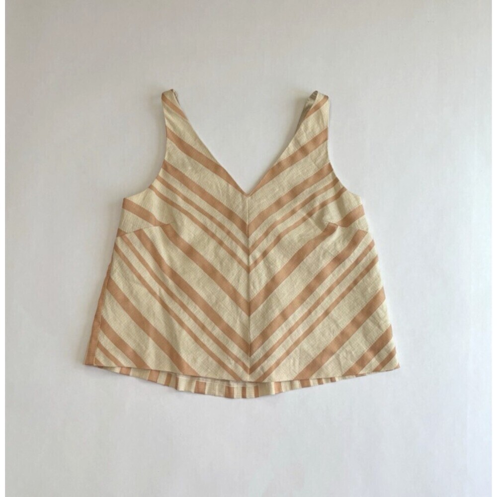 Anthropologie HD Paris Sleeveless Blouse Tank Chevron Peach Cream - Size 10